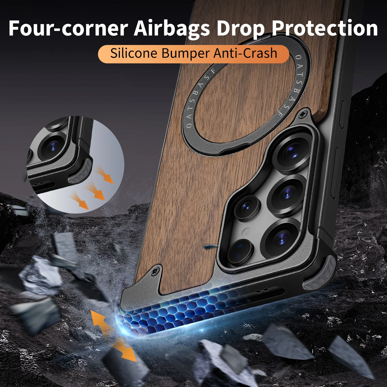 Eary for Samsung Galaxy S25 S24 Ultra Wood Case Magnetic With 360° Rotatable Stand Magsafe Frameless Shockproof Protector Cover