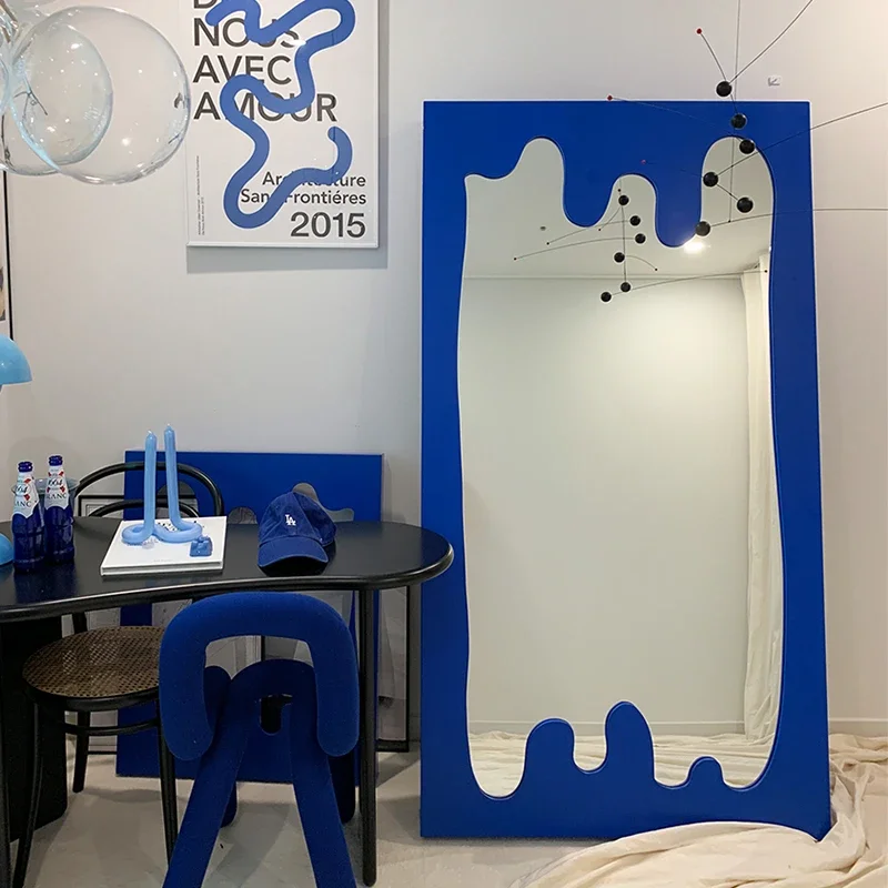 

Full body mirror with irregular and irregular shape, floor standing mirror with solid wood frame, designer's dressing mirror