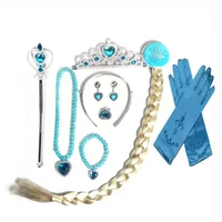 Frozen Dress Up Accessories Elsa Crown with Snowflake Wand Gloves Princess Queen Cosplay Jewerly Elsa Long Braid Wig Hairpin 5