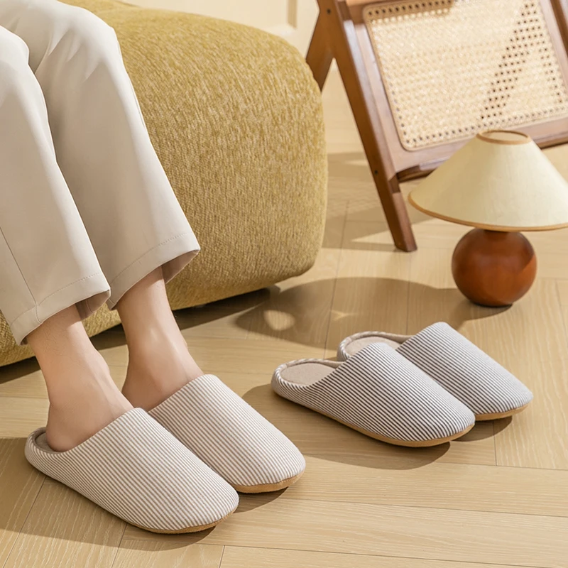 Women's House Stripes Slippers for Spring Autumn Non-Slip Soft Sole Indoor Slides, Cozy Floor Shoes,Quiet Bedroom Soft Slippers - 2