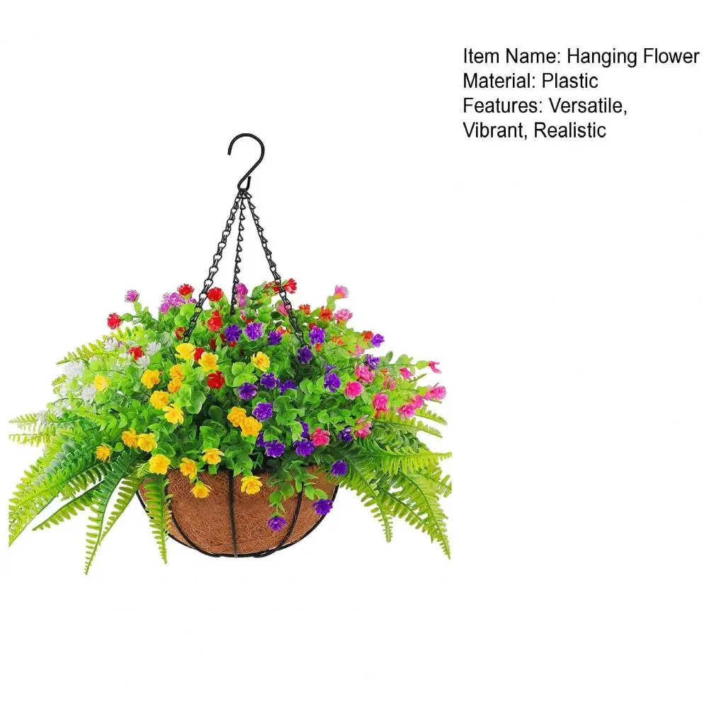 34cm Artificial Flowers Basket With Hanging Hook Faux Silk In Coconut Lining Basket Petunia Spring Home Porch Garden Decoration