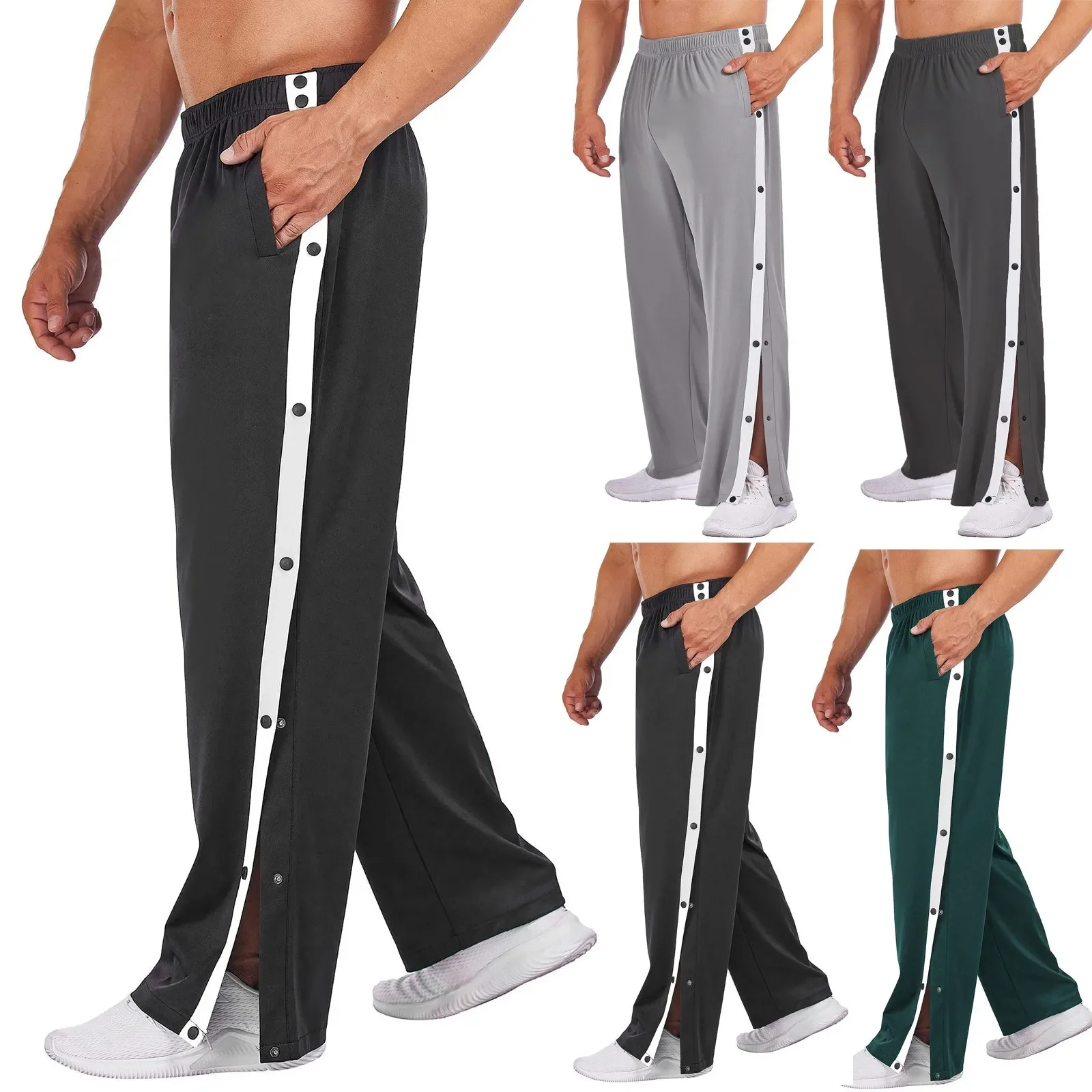 

Sports Trousers Men's Basketball Training Full-opening Button-down Pants Loose Plus Size Side-opening Button-down Pants Men