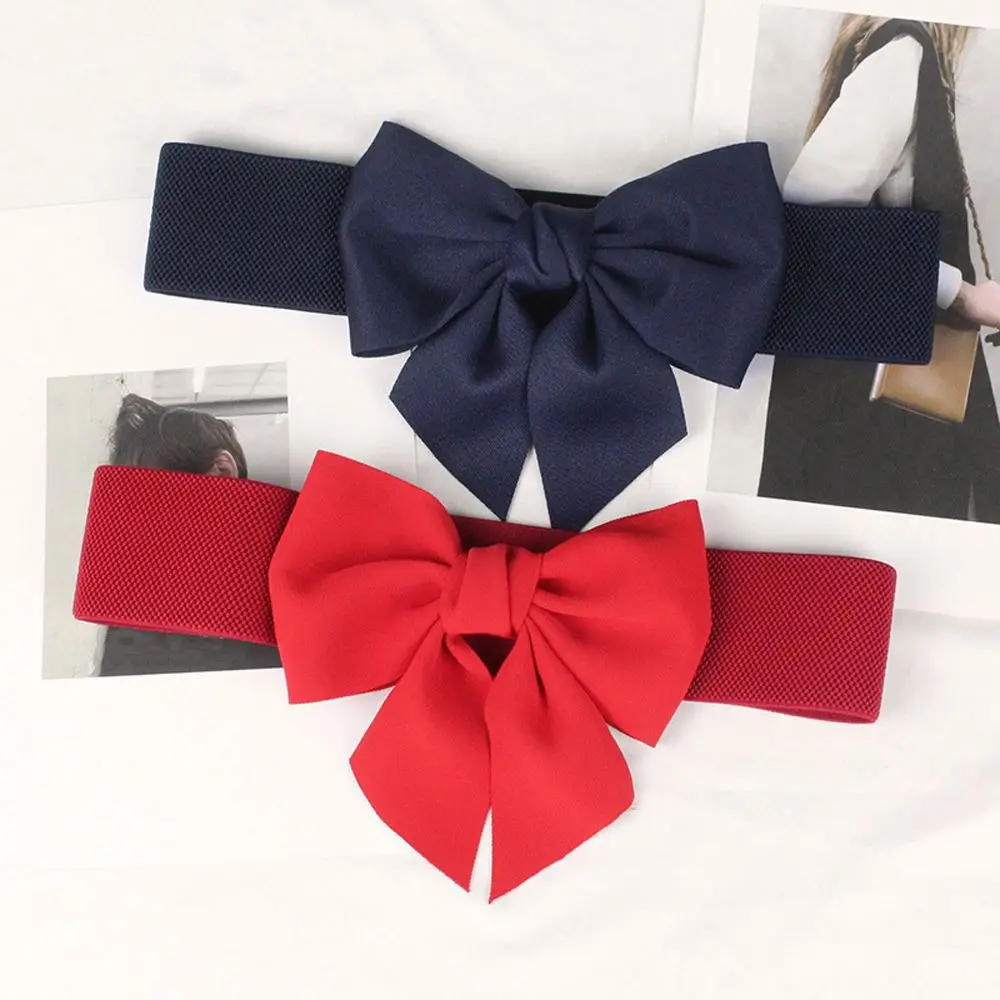 Wide Nylon Side Elegant Large Bow Elastic Belt