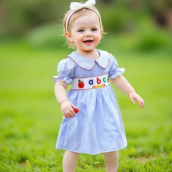 Girls Summer Dress with Cute Strawberry Embroidery and Peter Pan Collar Short Sleeve Casual Dress for Toddler Kids 2