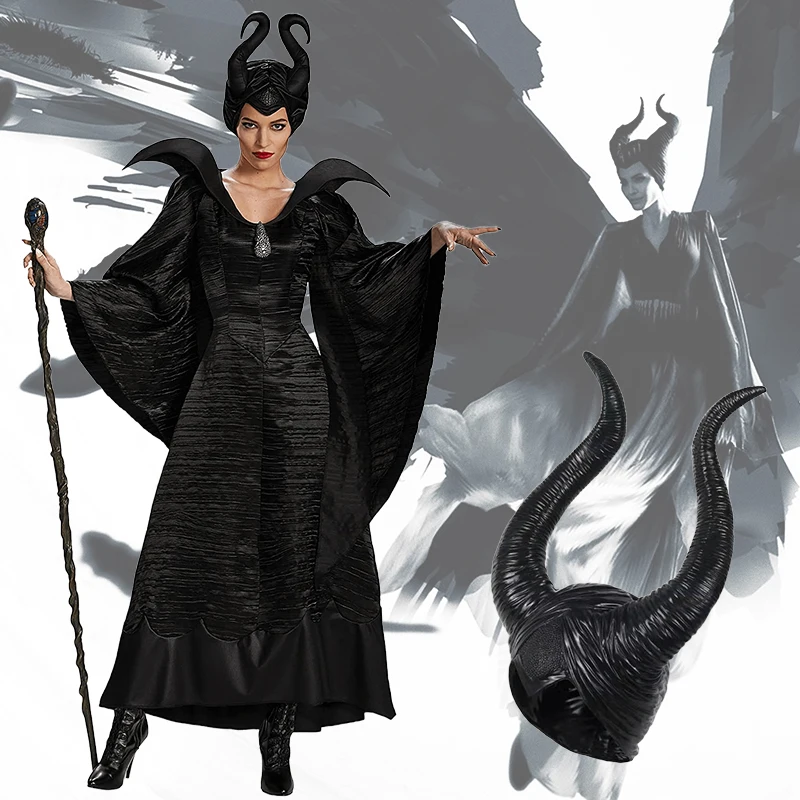 

Halloween Party Costumes for Women Movie Maleficent Costume Women Witch Maleficent Cosplay Clothes Dress Helmet Suit