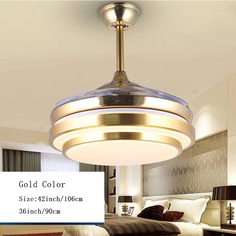 

Ceiling Fan Lights Lamps Modern Remote Control 36 42 inch Gold Silver Led lumiere For Dining room Bedroom Fan Lighting