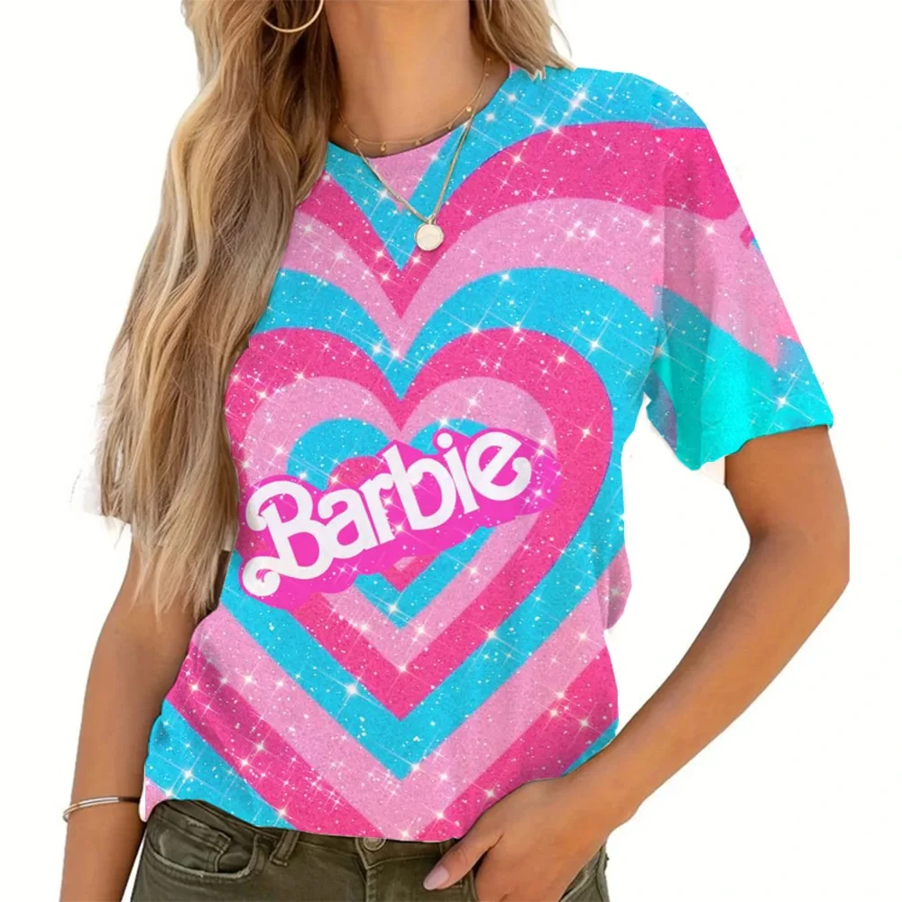MINISO Summer Women Barbie Print T-Shirt Luxury Tops Tees Female Casual Stylish Short Sleeve Clothing Fashion Trend Streetwear 4