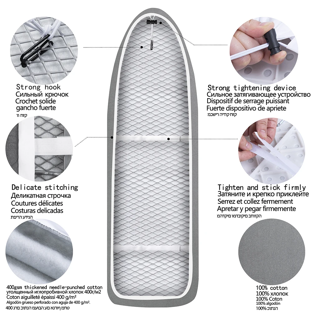 Ironing Board Cover Scorch Resistant, Cotton Cloth Ironing Cover with Padding Heat Reflective Heavy Duty Pad 140x50cm 3