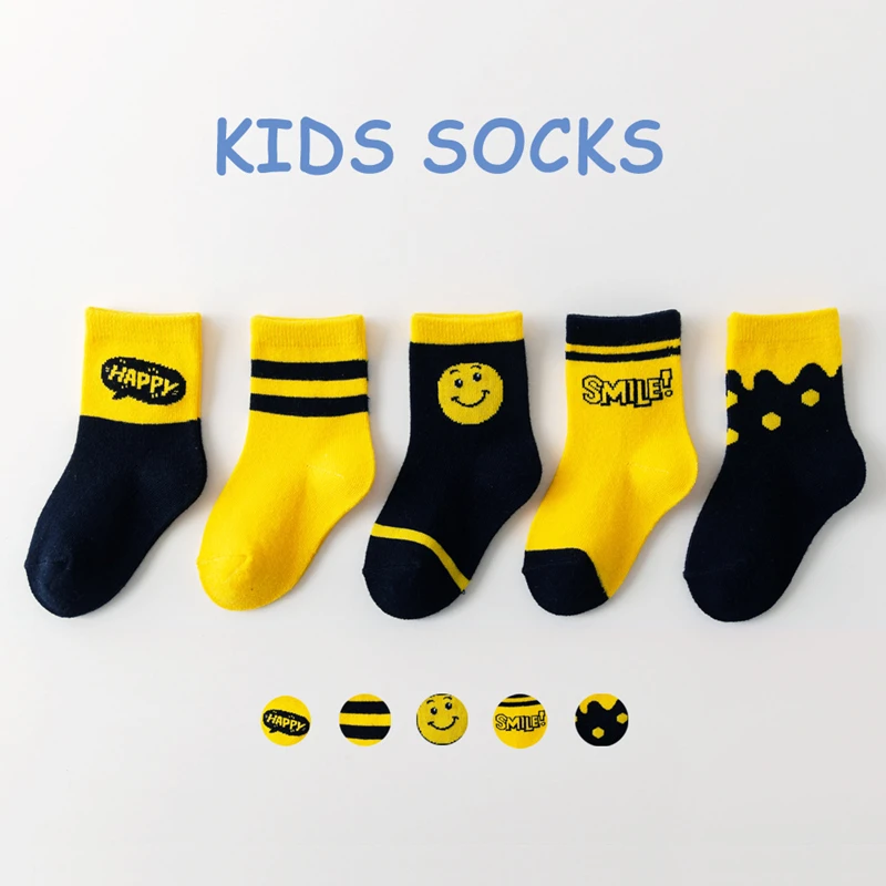 Children Short Socks 5 Pairs / Lot Kids 1-10 Years Smile Face Summer Spring Autumn Cotton Girl Boy Cute Socks Child Clothing 11 S378b3654b7ba4ded93bec9574ed2db40T