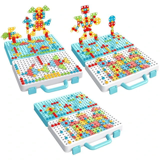 Puzzle Enfant 3D Mosaique avec Perceuse Tournevis Jouet Enfant 3 Ans Garcon  Fille,Jeu de Construction