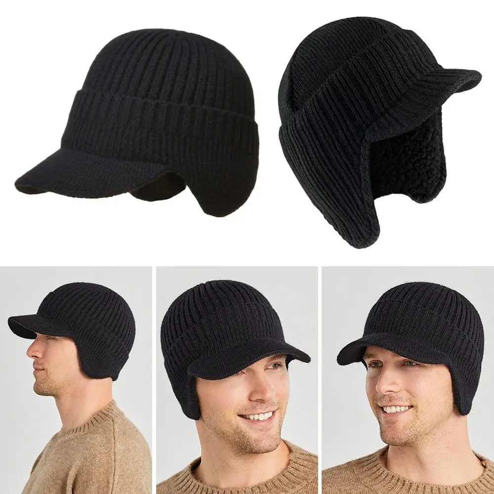 

Fleece Lined Beanie Hat Winter Plush Warm Peaked Knit Cap Outdoor Ear Protection Ear Flaps Cap Men