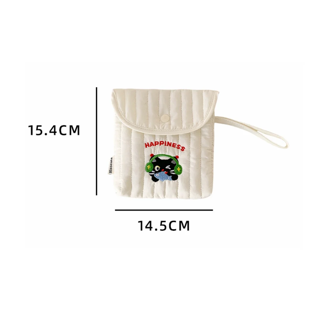 Creamy Four Leaf Clover Sanitary Pad Pouch Cute Girls Portable Menstrual Bag Student Aesthetic Makeup Organizer Makeup Bag