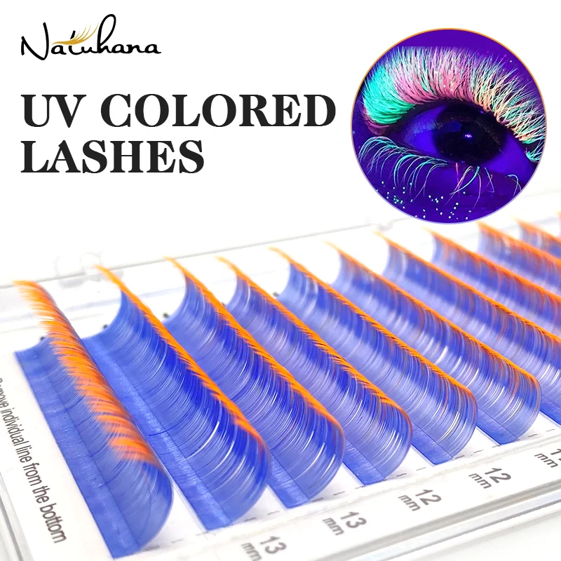 NATUHANA UV Eyelash Extension Glow In The Dark Lashes Fluorescent Bright Colorful Bulk Classic For Individual Lashes Makeup