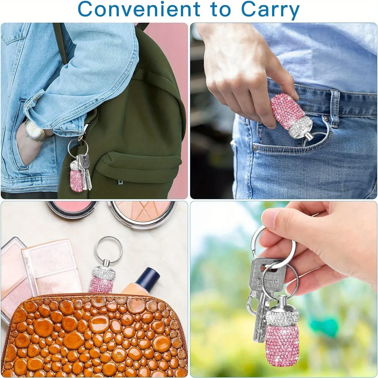 Bling Rhinestone Pill Container Case Waterproof Medicine Dispenser Holder with Keychain Cute Style INS Travel Pocket Pill Box