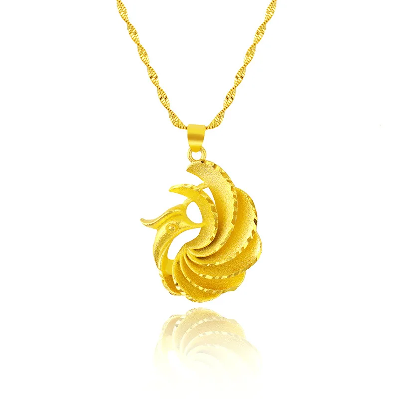 24K real gold peacock women's necklace 999 real gold fashionable European and American retro peacock women's collarbone chain