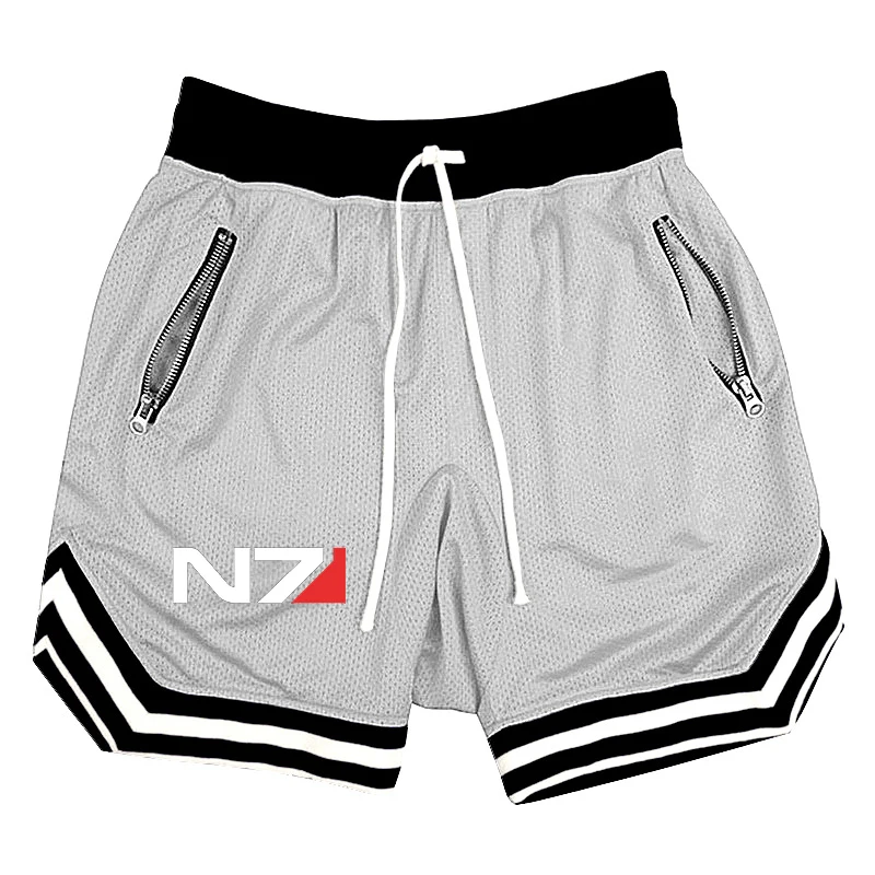 2023 New Summer N7 Mass Effect Logo Print Sports Fitness Running Breathable Short Pants Men's Casual Loose Solid Color Sweatpant