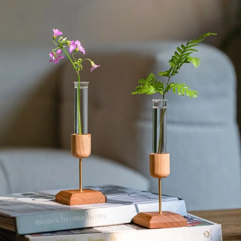 Solid wood desktop creative flower arrangement style literary and simple wall hanging flower glass test tube vase small vase