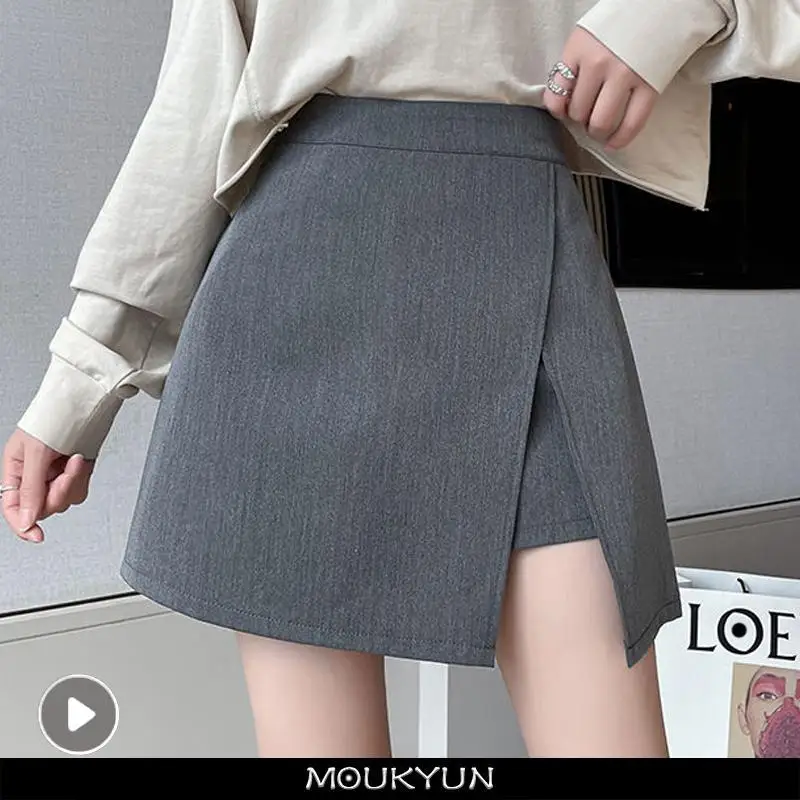 

MOUKYUN Side-slit Skirts Women Mini High Waist Office Mujer All-match Fashion Gentle Temperament Casual Girlish Faldas Young Ins