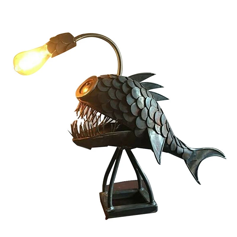 

Angler Fish Lamp USB Rechargeable Desktop Metal Light Handmade Craft Home Living Room Decoration Small