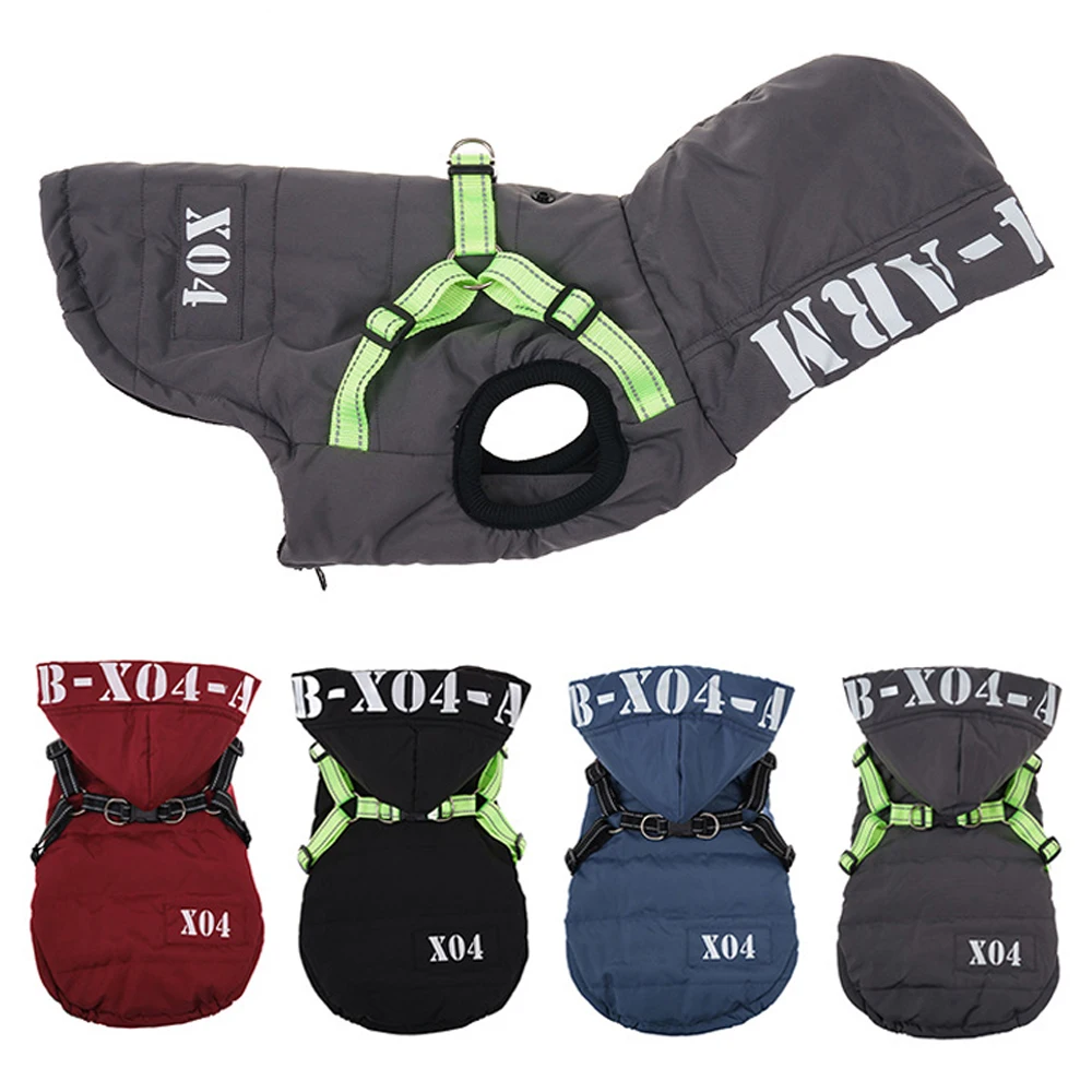 DogJacketwithHarnessWarmWinterDogClothesWaterproofSoftPadded