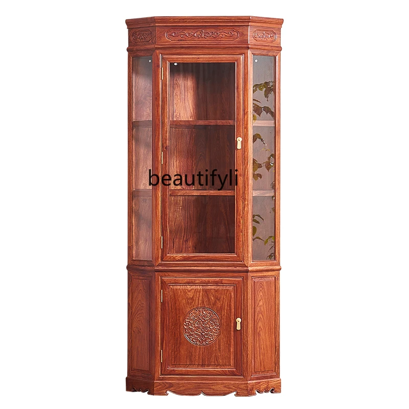 

New Chinese Style Pterocarpus Erinaceus Poir. Corner Rosewood Wine Cabinet Showcase Solid Wood Multi-Functional Display Locker