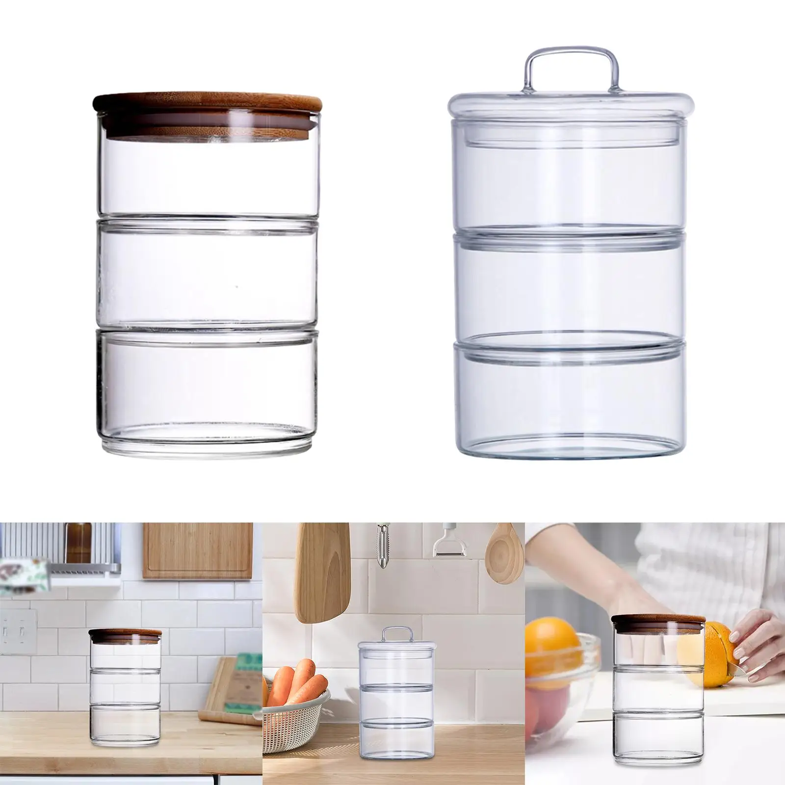 3 Layer Glass Food Jar Grain Container Glass Storage Container Airtight Glass Storage Jar 3 Tier Stacking Jars for Nuts Pantry 5