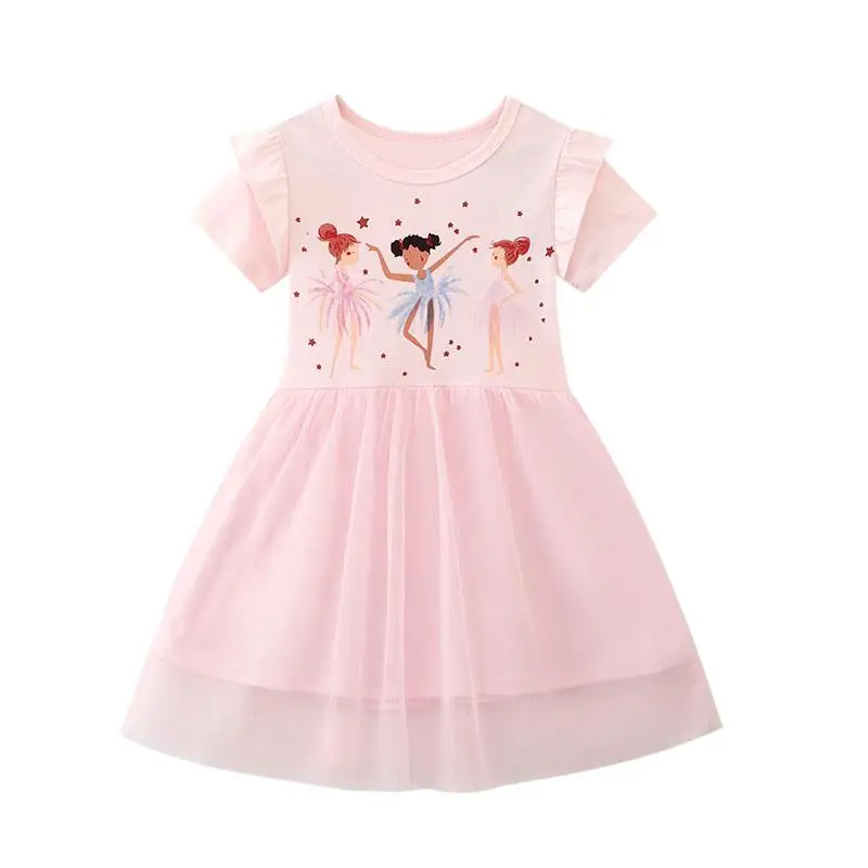 Kids Clothes Summer Mesh Dress Korean Fashion Children's Clothing Baby Girl Cartoon Ballet Girls Cotton Costume