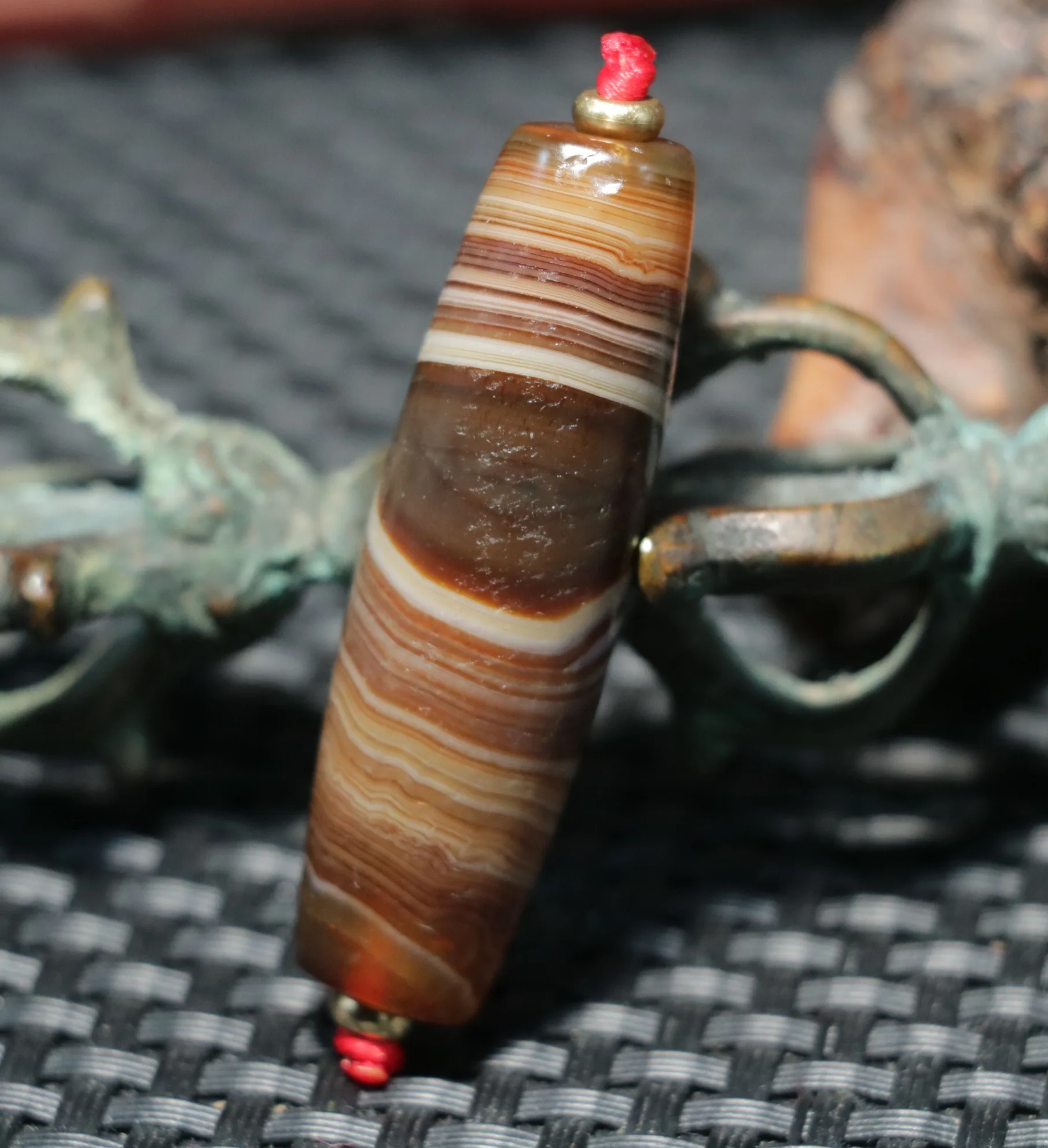 

5A Energy Tibetan Old Oily Agate FULL Natural Silkworm Stripes Totem DZi Bead Pendant RT Timestown UPD230702a7