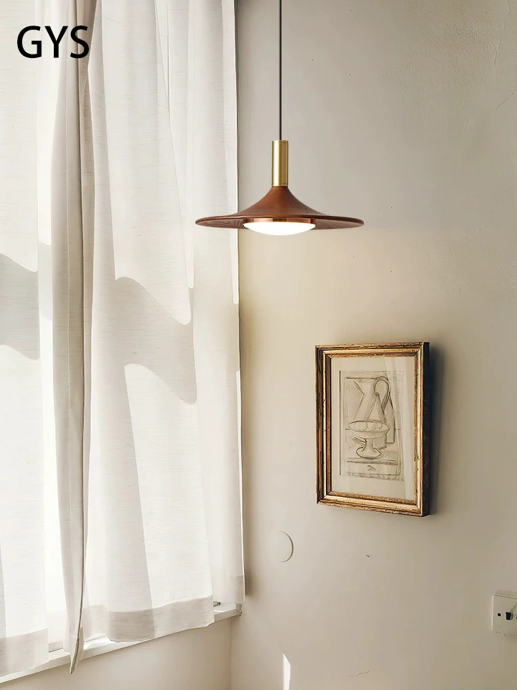 Led Pendant Lamp Walnut Wood Bedroom Bedside Chandelier Creative UFO Light Japanese Restaurant Lighting 110V 220V Eye Protection