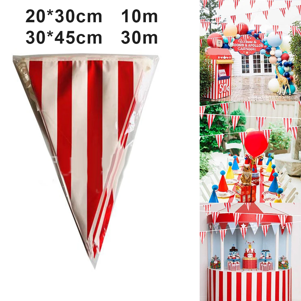 

10/30M Flags Banner Carnival Theme Party Decorations Red And White Striped Pennant Ban Circus Wedding Grand Event Pennant Decor