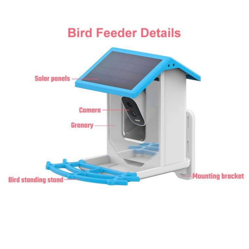 Bird Feeder Bird Smart Feeder with Camera 1080P Solar Low Power Night Vision IP66 Waterproof 4G or WIFI Connect