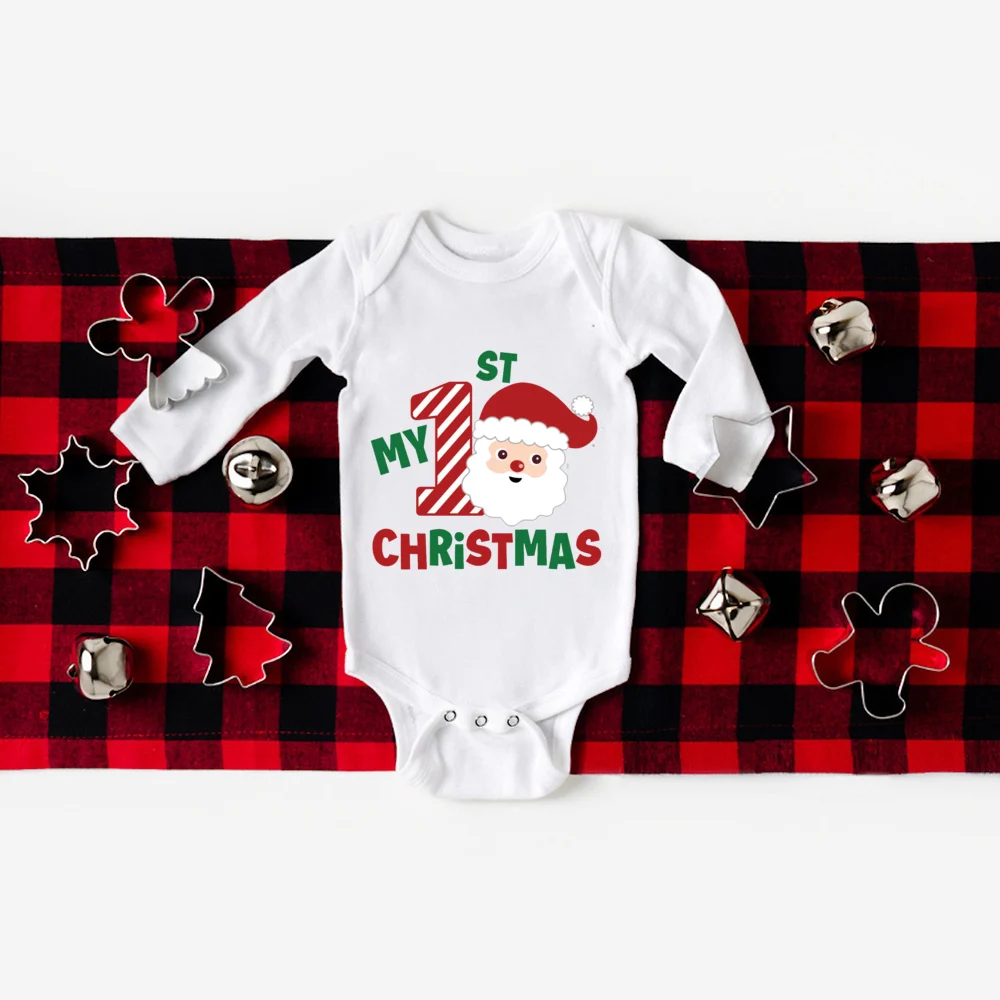 Mein 1. Weihnachten bedruckter Baby-Body, Weihnachtsfeier, Kleinkind-Outfit, Jungen- und Mädchen-Langarm-Strampler, Weihnachten, Kleinkind-Overall-Kleidung – Detail 13