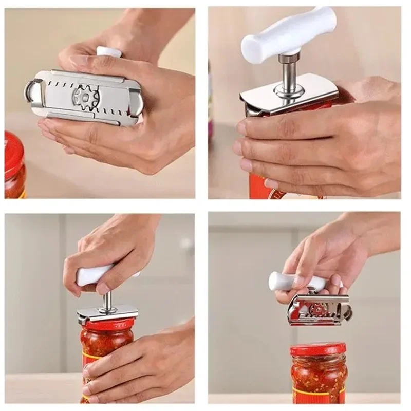 Can Opener for Kitchen Gadget Multi-function Adjustable Bottle Stainless Steel Lids Off Jar Opener Labor-saving Screw