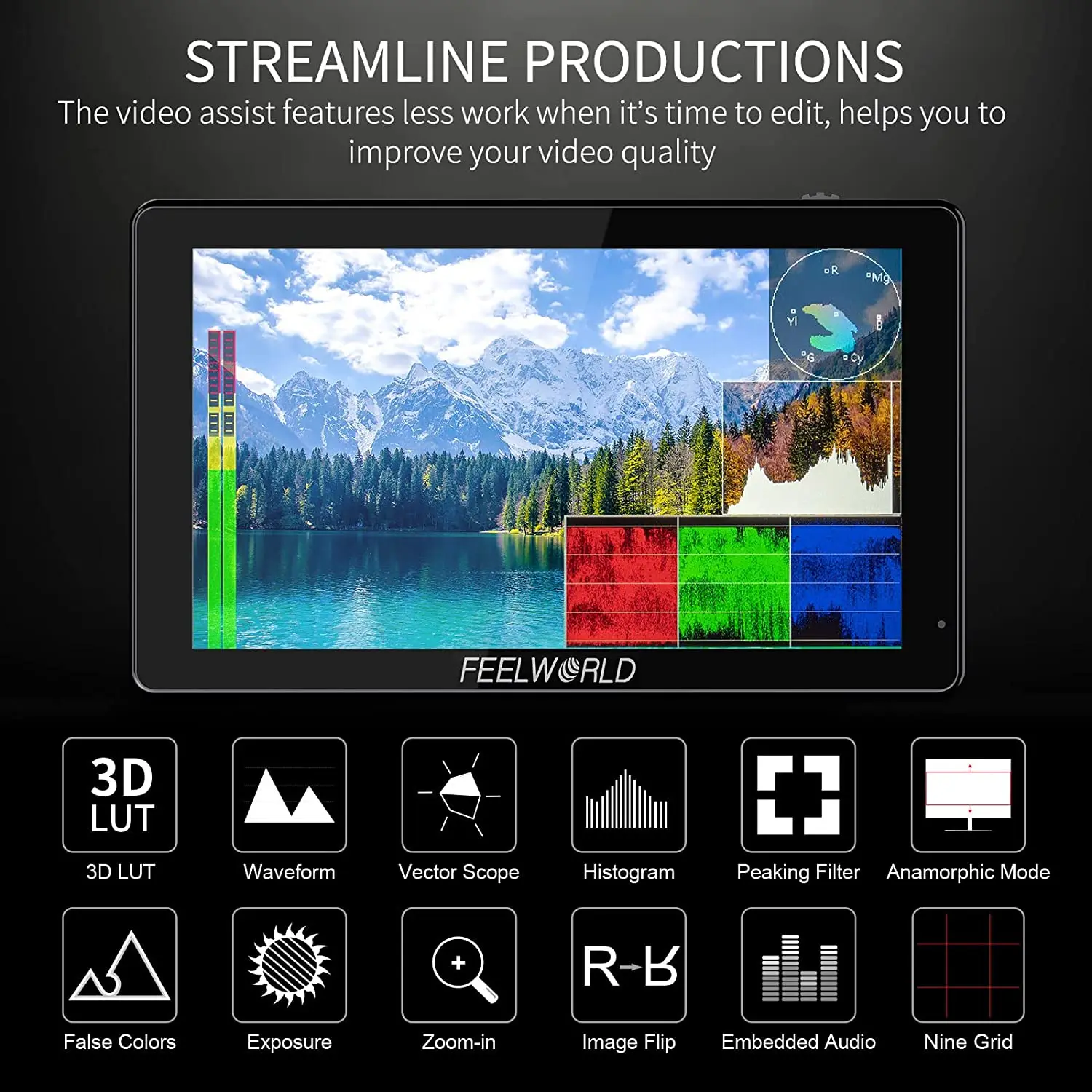 FEELWORLD LUT5 5.5 Inch 3000nit 4K Touch Screen Monitor 3D LUT HDR 1920X1080 Camera Field Monitor with F970 External Power
