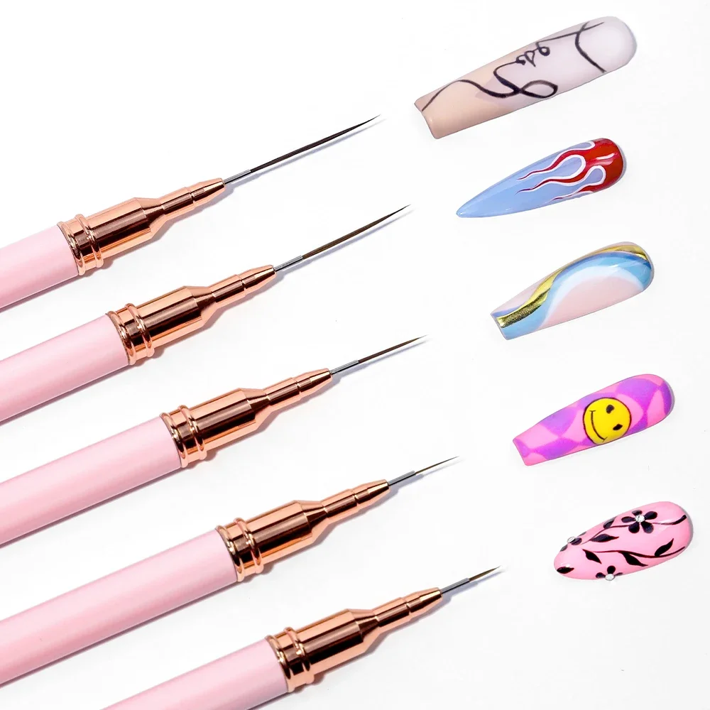 5 Pcs Nail Art Liner Brushes Set Elongated Lines Striping Drawing UV Gel Painting Nail Design Pen Professional Manicure Tool