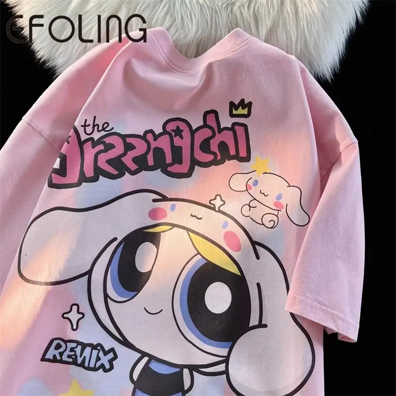 

Милая футболка Hello Kitty с мультяшным принтом, милый мультяшный амортизирующий рукав, Женский нишевой Ретро топ свободного кроя, подарок на день рождения Hello Kitty