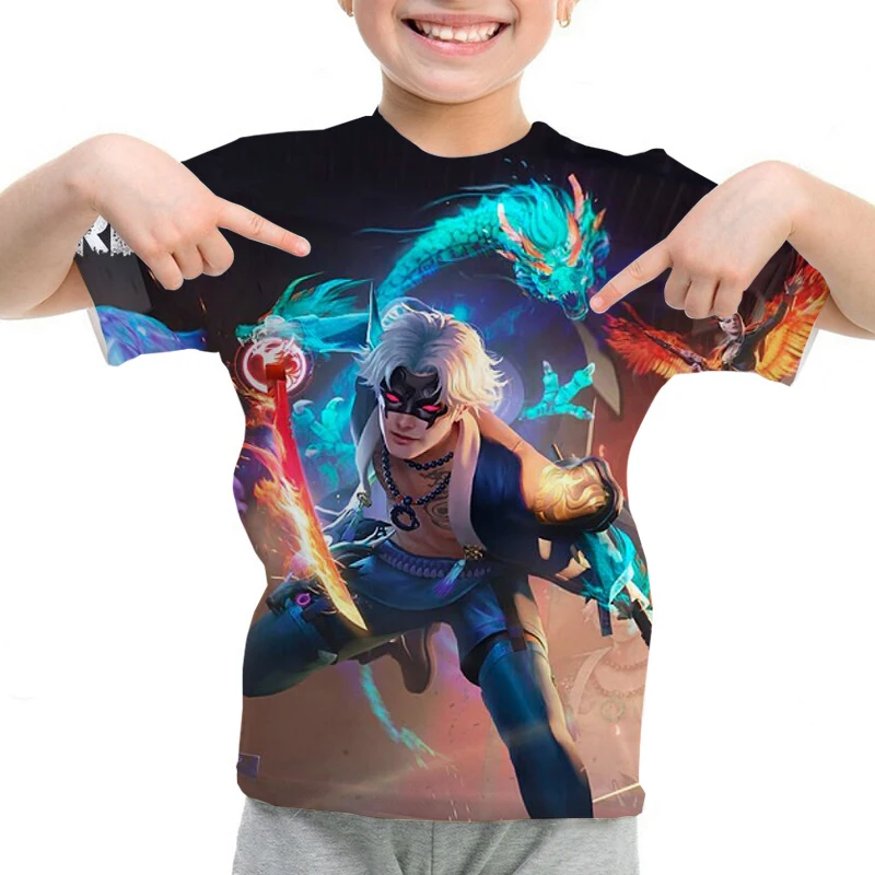 

Детская футболка с 3D-принтом Free Fire 3D, повседневные топы, летняя футболка с круглым вырезом и коротким рукавом, y2k, детская одежда, футболка для мальчиков