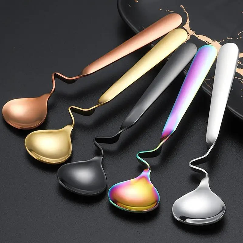 

304 Stainless Steel S-Shaped Cup Spoon Dinner Set Dessert Spoon Smooth Dinnerware Gold Tableware Sets Ice Cream Cup Spoon