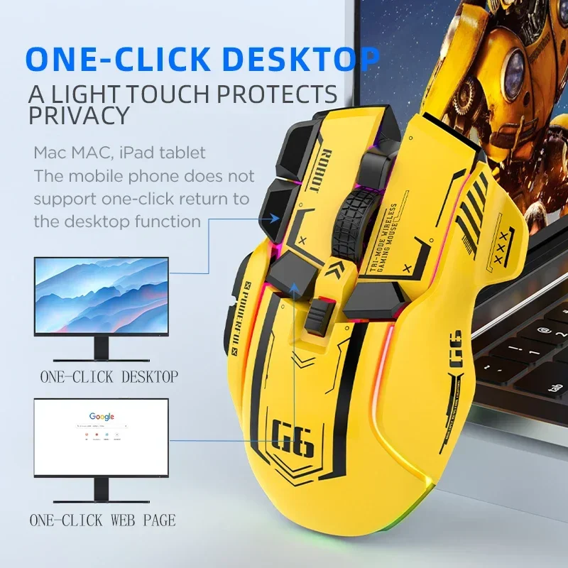 트라이 모드 2.4G USB 블루투스 무선 게이밍 마우스, 12 키 RGB 게임 유선 메슈 마우스, 윈도우 IOS 홈 오피스 노트북 PC 게이머용