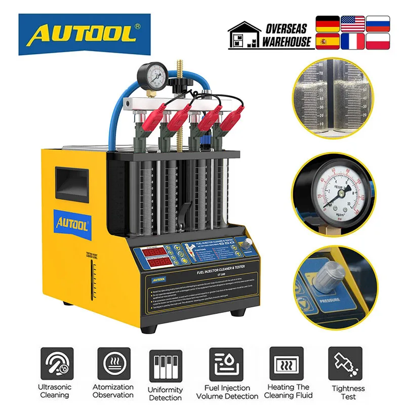 

AUTOOL CT160 Fuel Injector Cleaner Tester Car Motorcycle Gasoline Ultrasonic Cleaner and Injection For Car 4-Cylinder 220V