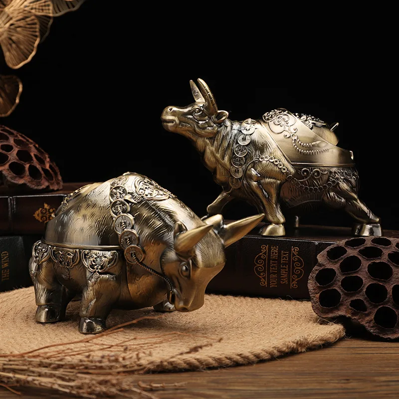 Bull Ashtray With Lid Windproof Zinc Metal Ashtray