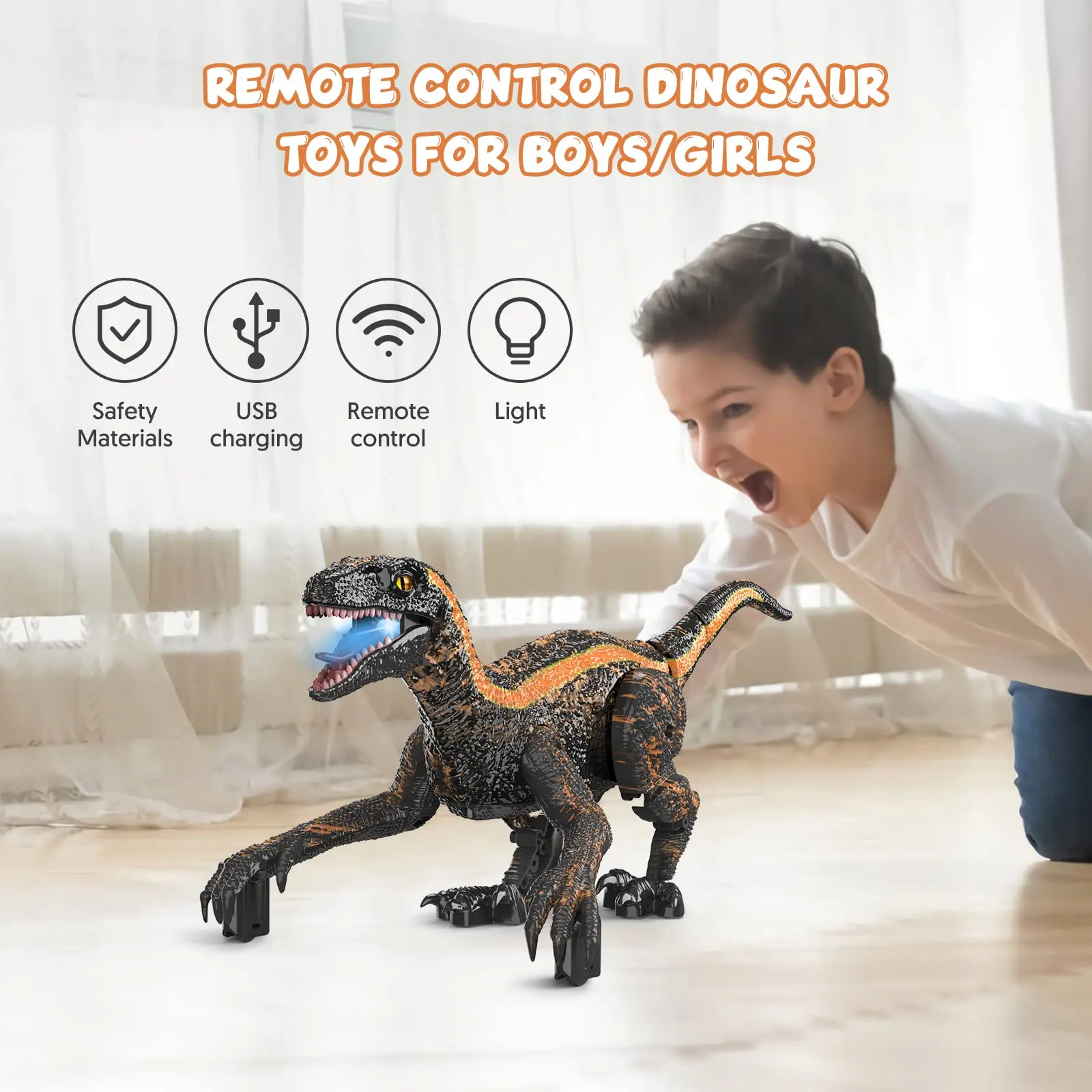 Children's remote control dinosaur toys, electronic remote control toys educational walking toys with lights and sounds recharge 5