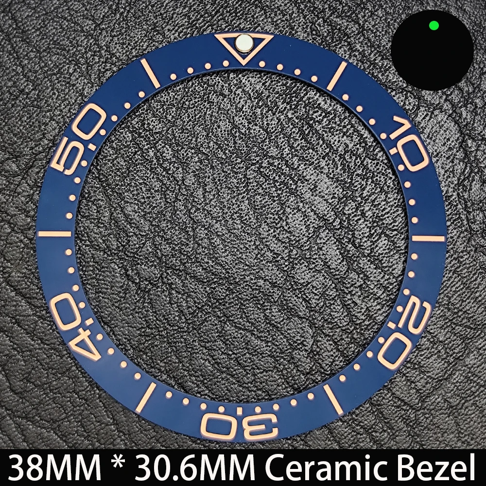 Elegant Blue Luminous Bezel GMT and Diving Watch Insert, Sloping 38mm x 30.6mm Ceramic/Aluminum