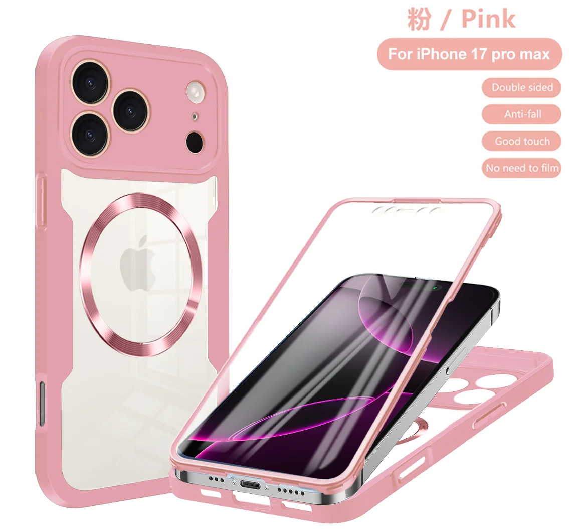 Magnetic 360° Clear Full-Body Shockproof Phone Case with Silicone Bumper