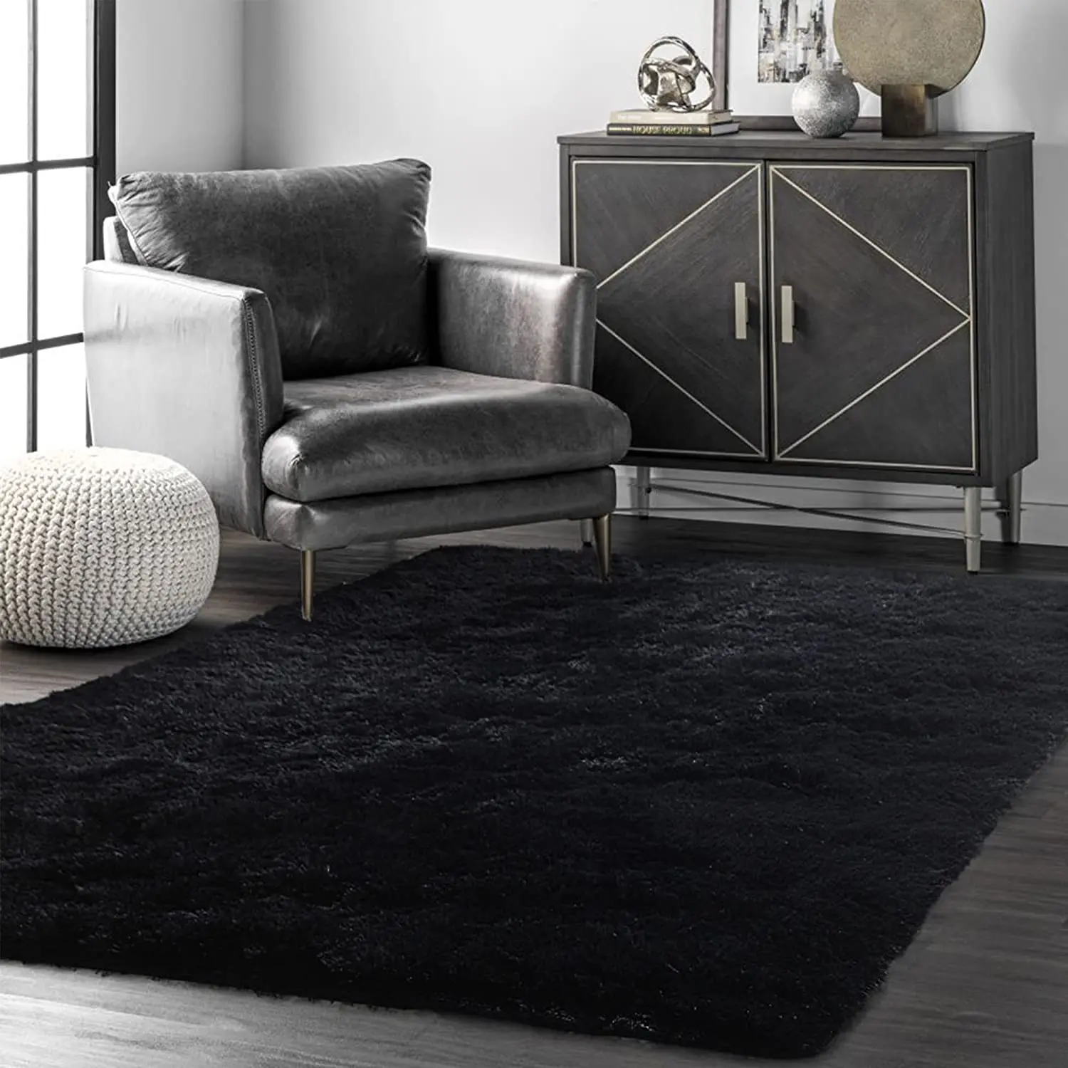 Black Area Rugs for Bedroom Plush Furry Shag Rug Indoor Modern Plush Area Rugs for Living Room Home Decor Floor Carpet Shag