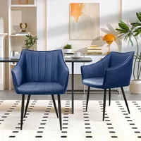 Modern Leather Dining Chairs Set of 2- High Back, Armrest, Metal Legs - Ideal for Kitchen, Dining & Reading  table restaurant 1