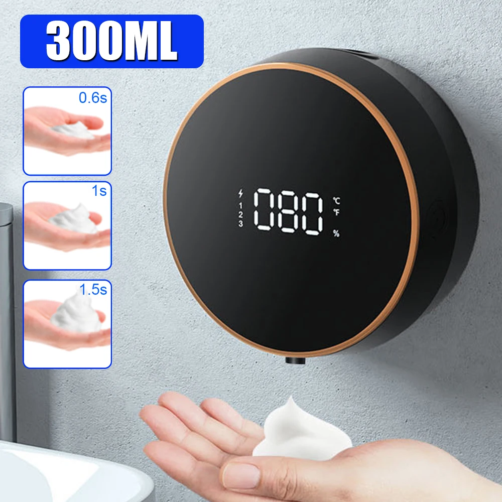 

300ML Automatic Foam Soap Dispenser Wall Mounted Foam Machine LED Temperature Display Touchless Infrared Sensor