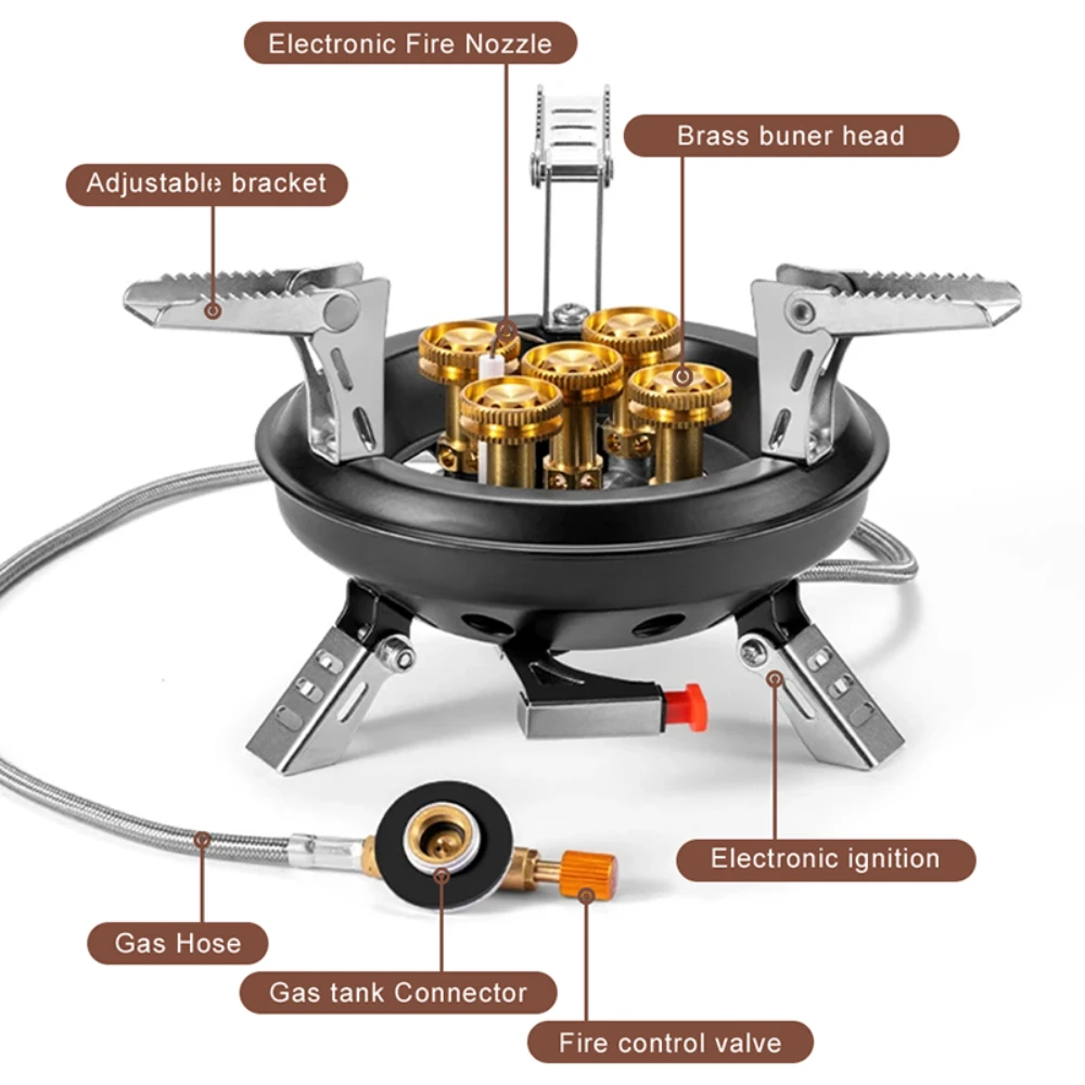 High-Power Portable BRS-201A Five-Core Camping Stove Outdoor Backpacking Cook Stove Burner for Hiking Picnic Cooking