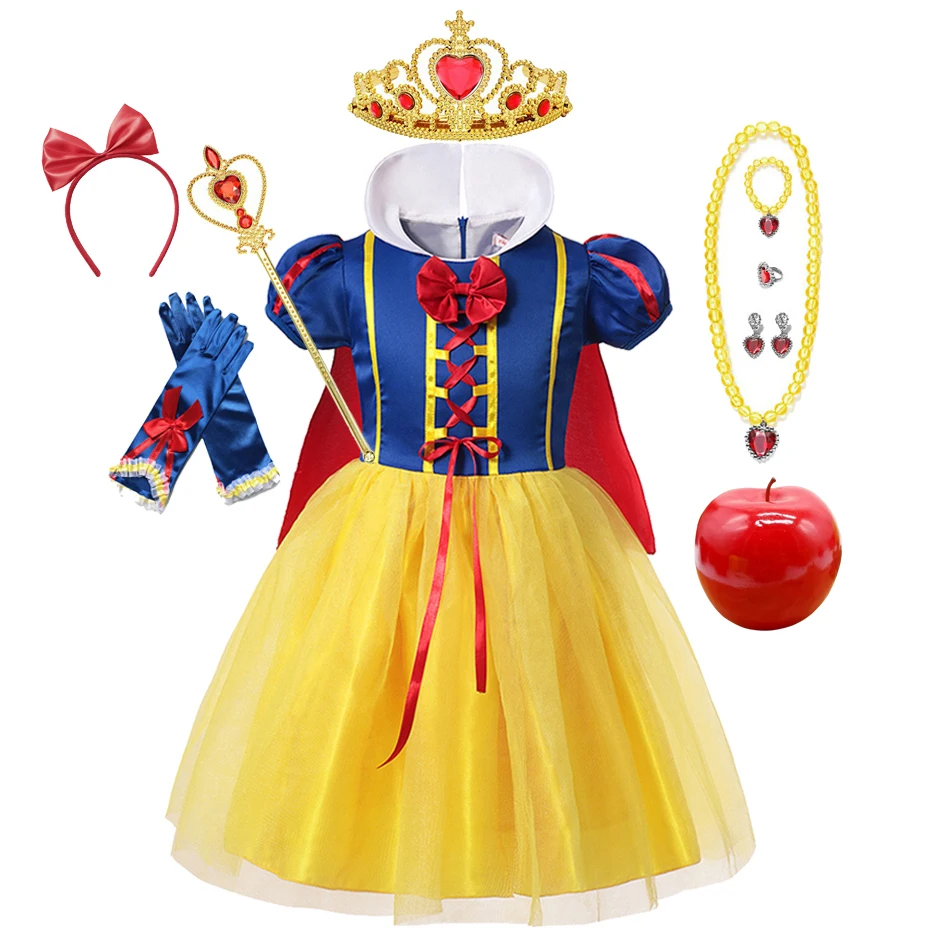 Vestido de princesa de Disney para niñas, disfraz de Blancanieves, manga abullonada, fiesta de cumpleaños