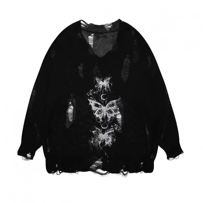 Yedinas Loose Hollow Out Knitted Tops Long Sleeve Autumn Print Women's Sweater Pullovers Lazy Style Knitwear Korean Trend 2024 6